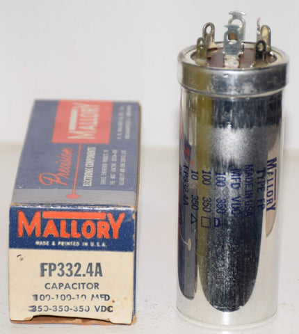 100uf/350V, 100uf/350V, 10uf/350V Mallory FP metal can chassis mount cap NOS (1.375