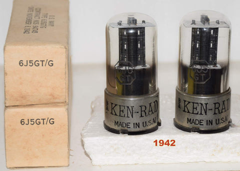 (!!!!!) (Best Overall Pair) 6J5GT Ken Rad black round plates NOS 1942 (11ma and 11ma) 1-2% matched