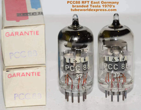 (!!!!!) (BEST PAIR) PCC88=7DJ8 RFT East Germany branded Tesla NOS 1980 era (15.5/18.4ma and 15.2/17.0ma)