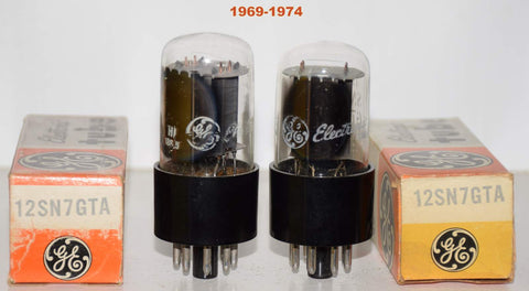 (!!) (Best Value Pair) 12SN7GTA GE NOS 1969-1974 (9/8.2ma and 10/9.4ma) (Same Gm)