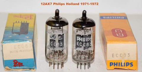 (!!!!!) (Best Pair) 12AX7=ECC83 Pope and Philips Holland NOS 1971-1972 (1.1/1.6ma and 1.2/1.7ma) (Same Gm)
