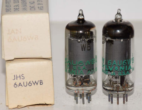 (!!) (Best Pair #2) JHS-6AU6WB Sylvania NOS 1964-1968 (6.4ma and 6.6ma)