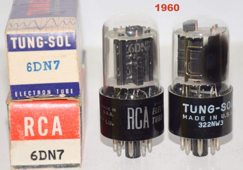 (!!!) (BEST PAIR) 6DN7 GE branded Tungsol and RCA NOS black plate/gray plate 1960 era (40ma and 8.5ma and 40ma 7.7ma)