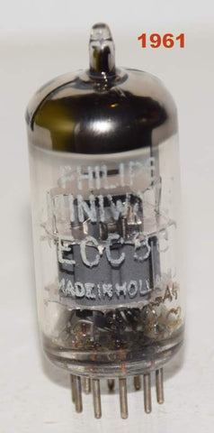 (!!!!) (Single) 6DJ8 Philips Miniwatt Holland used/tests like new 1961 (14.0/14.5ma) (similar sonically to Bugle Boy)