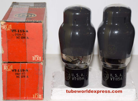 (!!!!) (Best Overall Pair) 6L6G=VT-115A RCA black plate coated glass NOS mid-1940's (81ma and 82.8ma) (rare) (same Gm)