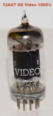 (!!) 12AX7 GE branded Video black plates D getter 1957 used mis-matched triode sections (1.1ma/0.6ma)