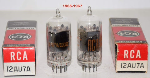 (!!!!!) (Best Pair) 12AU7A RCA clear tops NOS 1965-1967 1-3% matched (9.6/9.6ma and 9.0/9.6ma)