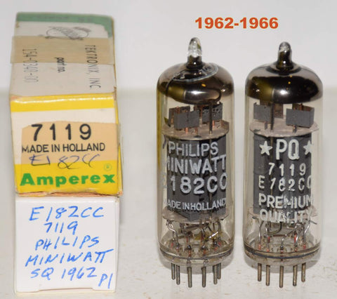 (!!!) (Best Pair #3) E182CC=7119 Amperex and Philips Miniwatt SQ Holland NOS