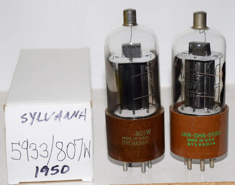 (PAIR) 5933=807W Sylvania used/good - double D getters - 1950 and 1952 (64ma and 62.5ma)