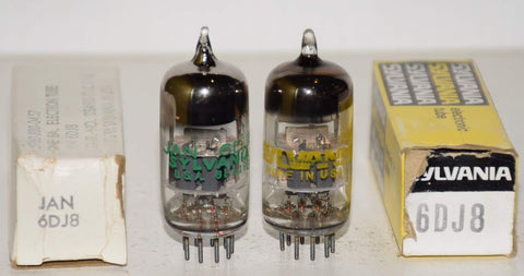 (!!!!!) (Recommended Pair) 6DJ8 Sylvania NOS 1970-1972 era (15.2/17.2ma and 13.5/17.4ma) (good detail and smooth)