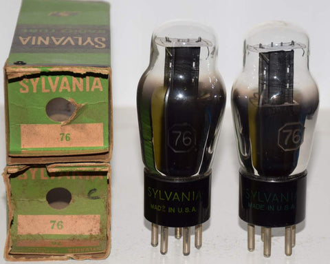 (!!) (Recommended Pair) 76 Sylvania black plate NOS mid-1940's (5.3/5.6ma) 1-5% matched