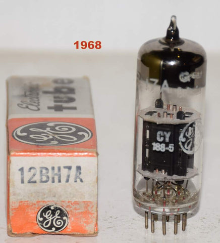 (!!!) (SINGLE) 12BH7A Brimar UK rebranded GE short ribbed black plates 1968 (11/10.2ma)