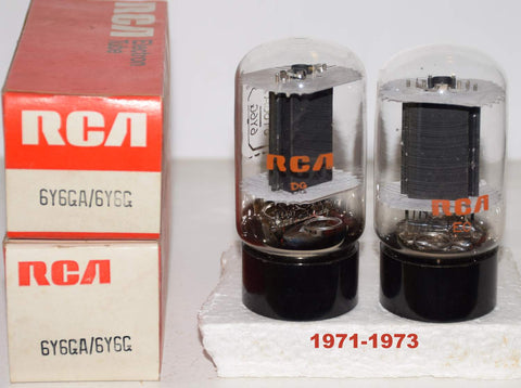(!!) (2nd Best RCA Pair) 6Y6GA RCA clear top black plate 1971-1973 (72.5ma and 70ma)