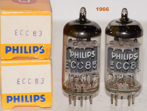 (!!!!!) (Best Overall Pair) 12AX7=ECC83 Philips Holland NOS 1966 same date codes (1.6/1.7ma and 1.5/1.5ma) 1-3% matched (Highest Ma and Gm)