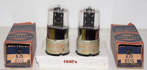 (!!!!) (Best Pair) 6J5GT Raytheon metal base black ribbed plate NOS 1940's (8.5ma and 8.7ma) (1-3% matched)