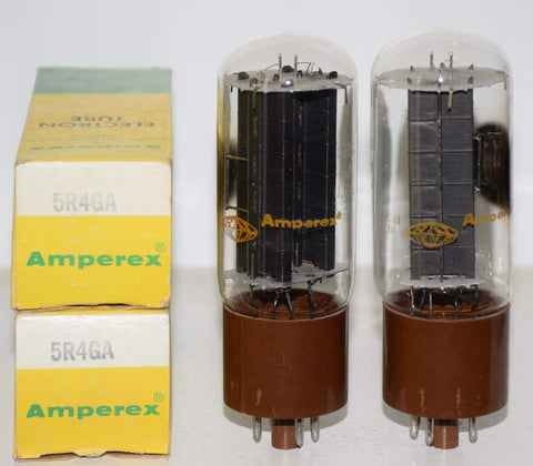 (!) (BEST VALUE PAIR) 5R4GA GE Amperex NOS 1976 - vertical scratches on bases (50-53/40 and 50-50/40)