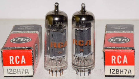 (!!!!) (Recommended Pair) 12BH7A RCA gray ribbed plates NOS 1969 (14/9ma and 13/9.5ma)