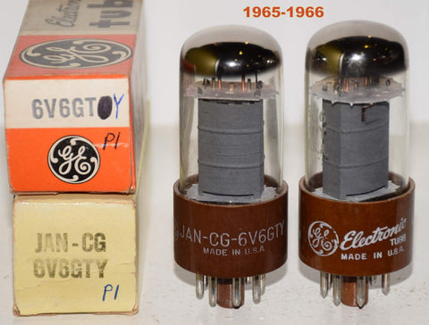 (READ REVIEW) 6V6GTY and JAN-CG-6V6GTY GE brown base gray plate NOS 1965-1966 (48.5ma and 47ma)
