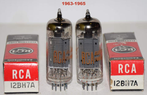 (!!!!!) (Best Overall Pair) 12BH7A RCA gray ribbed plates NOS 1963-1965 (9.8/11ma and 10/9.6ma)