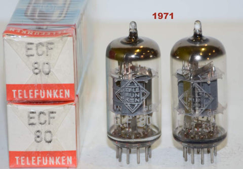 (READ REVIEW) ECF80=6BL8 Telefunken Germany <> bottom NOS 1971 (11.5/9.6ma and 12.2/9.5ma) (best sound)