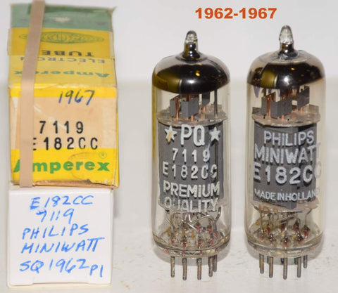 (!!!) (Best Pair #2) E182CC=7119 Amperex and Philips Miniwatt SQ Holland NOS