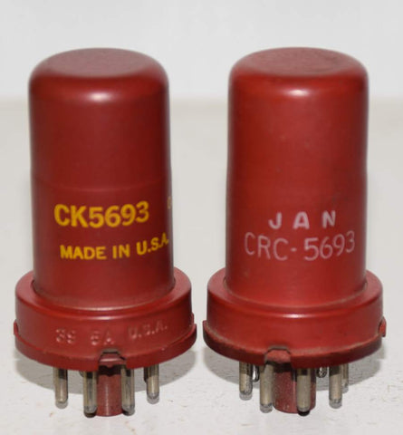 (!!) (Good Value Pair) 5693 RCA branded Raytheon and RCA used good 1953-1960 (2.6ma and 2.7ma)