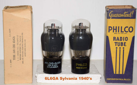 (!!!!) (Best Pair 1940's) 6L6GA Sylvania and Philco Sylvania coated glass NOS 1944 (67ma and 67.2ma)