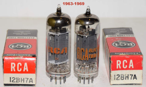 (!!!!) (2nd Best Pair) 12BH7A RCA gray plates NOS 1963-1969 same build (11.0/11.2mA and 10.6/12.0mA) (Art Audio, Manley Mac, VTL)