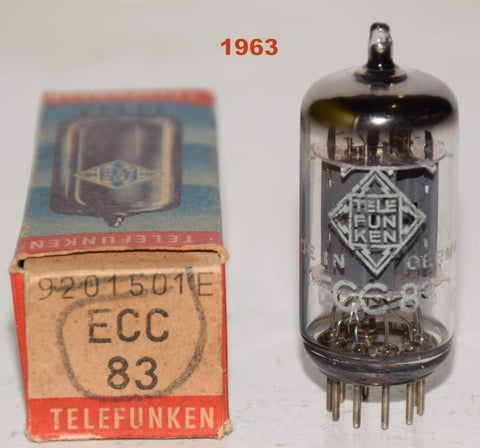 (!!!!!) (Recommended Single) ECC83=12AX7 Telefunken Germany smooth plates NOS 1963 (1.0/1.3ma and Gm=1500/1700)