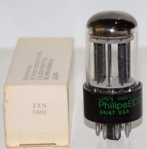 (!!!!!) (Best Value Single) JAN-5691 Philips by Sylvania black plates NOS 1985 (2.4/2.6ma) (Best 6SL7GT sub)