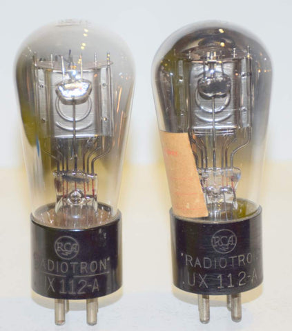 (!) (Best Pair) UX-112A RCA Radiotron Balloon engraved base tests like new (10ma and 9ma)