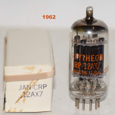 (!!!!) (Best Single #1) JRP-12AX7 Raytheon Black Plates NOS 1962 (Gm=1700/1800) (1.5/1.6ma) (Highest mA and Gm)