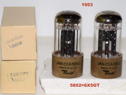 (!!!) (Best Pair) JAN-CEA-5852=6X5GT Bendix NOS 1953 (63-64/40 x 2 sections) 1% matched (Best Audio Grade 6X5GT)