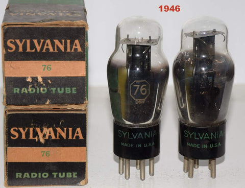 (!!) (Best Pair) 76 Sylvania black plate NOS mid-1940's (5.2/5.3ma) 1-2% matched