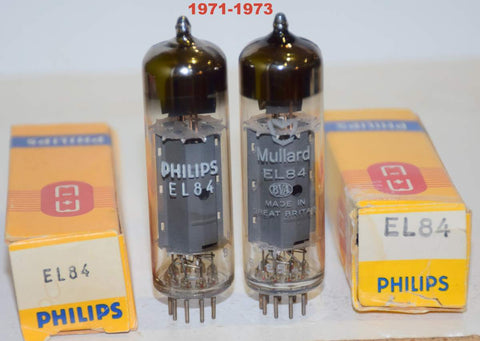 (!!!) (Best Overall Pair) EL84 Mullard UK NOS 1971-1973 (45.6mA and 47.5mA)