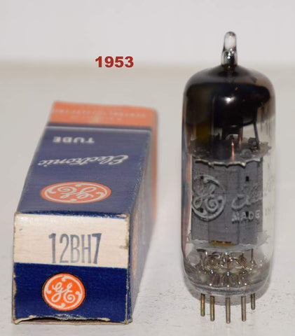 (!!) (SINGLE 1953) 12BH7 GE NOS gray oval plates