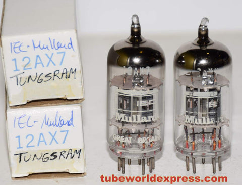 (!!!!) (Best Pair #1) ECC83=12AX7 Tungsram Hungary branded IEC Mullard NOS 1982 (1.3/1.6ma and 1.4/1.6ma) 1-3% matched (high Gm)