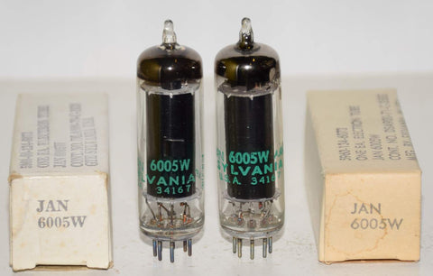 (!!!) (Recommended Pair) 6005W Sylvania JAN black plate clear glass NOS 1971-1979 (53.0ma and 54.6ma)