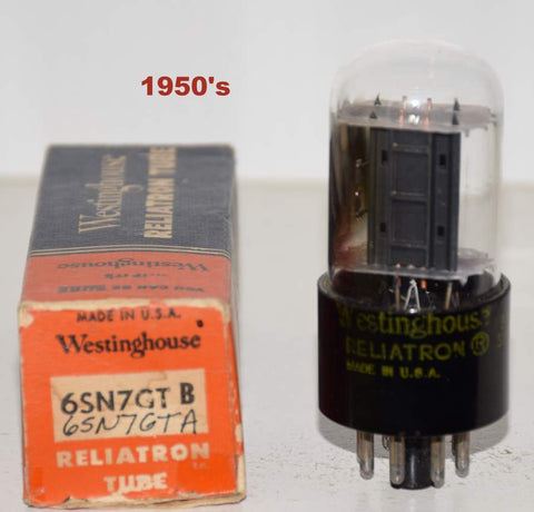 (!!!) (Single) 6SN7GTA Westinghouse USA black plates NOS 1950's (7.0/7.6ma)