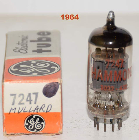 (!!!) (2nd Best Mullard Single) 7247=12DW7 Hammond Mullard ribbed plates like new 1964 (1.0ma and 11.8ma)