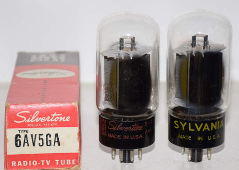 (!!) (Best Pair) 6AV5GA Sylvania NOS 1960's same build (1) branded Silvertone (58.5ma and 60ma)
