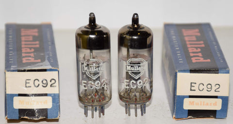 (!!!) (Best Pair) EC92=6AB4 Siemens Halske Germany branded Mullard NOS 1964 (10.2ma and 10.6ma)