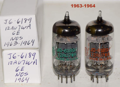 (!!!) (BEST PAIR) JG-6189=12AU7WA GE double mica NOS 1963-1964 (10.2/12ma and 10.2/11ma)