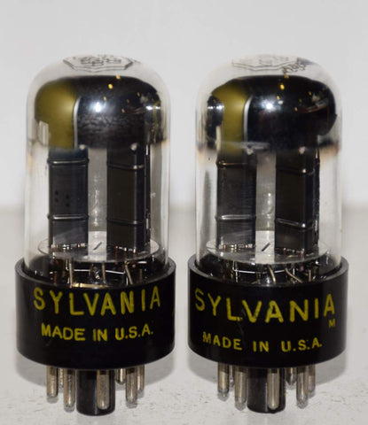 (!!!!) (Good Value used pair) 6SN7GTB Sylvania chrome top black plates 1956-1958 used/good (7.0/6.8ma and 6.6/6.6ma)