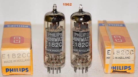 (!!!!) (slightly microphonic pair) E182CC=7119 Philips Miniwatt SQ Holland NOS large