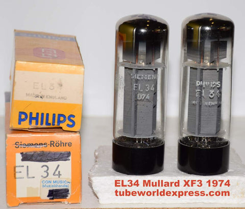(!!!!) (Best XF3 Pair) EL34 Mullard XF3 NOS 1974 (94.4ma and 95.8ma) (best matched pair)