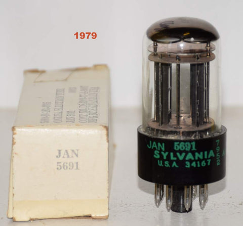 (!!!!!) (Best Value Single) JAN-5691 Sylvania black plates NOS 1979 (2.1/2.1ma) (Best 6SL7GT sub)