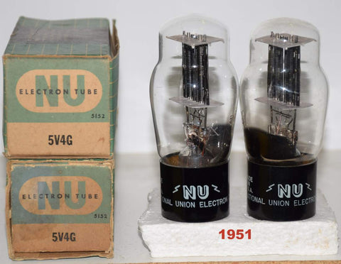 (!!!!) (Recommended Pair) 5V4G National Union NOS 1951 same date codes (58-59/40 and 57-58/40 x 2 tubes) 1-3% matched