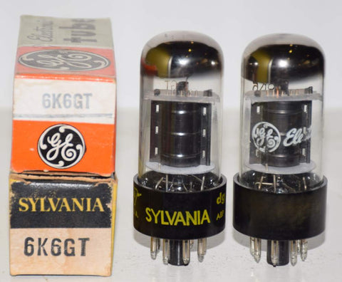 (!!!!) (Recommended Pair) 6K6GT Sylvania black plate NOS 1960's - 1970 same build (46.6ma and 48ma)