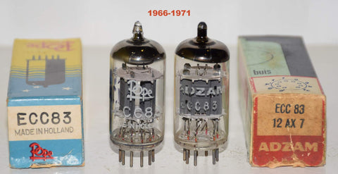 (!!!!!) (Best Pair #2) 12AX7=ECC83 Philips Holland NOS 1966 and 1971 (1.8/1.7ma and 1.6/1.8ma) (Highest mA and Gm)